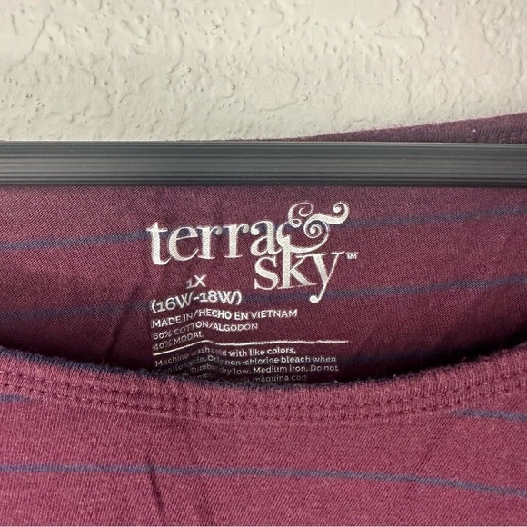 Terra & Sky Burgundy Long Sleeve Shirt with Subtle Gray Stripes – Size 1X - Picture 3 of 4